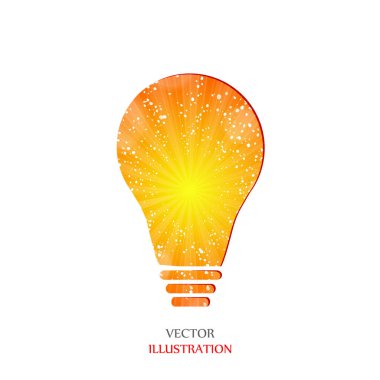 Elle boyanmış bir ampul. Güneş patlaması deseni. Basit modern minimalist stil. Karalama el çizimi işareti. Vektör illüstrasyonu.