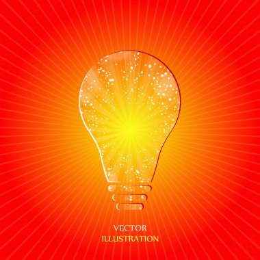 Elle boyanmış bir ampul. Güneş patlaması deseni. Basit modern minimalist stil. Karalama el çizimi işareti. Vektör illüstrasyonu.