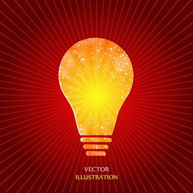 Elle boyanmış bir ampul. Güneş patlaması deseni. Basit modern minimalist stil. Karalama el çizimi işareti. Vektör illüstrasyonu.