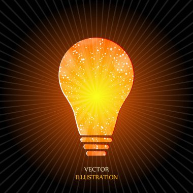 Elle boyanmış bir ampul. Güneş patlaması deseni. Basit modern minimalist stil. Karalama el çizimi işareti. Vektör illüstrasyonu.
