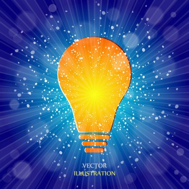 Elle boyanmış bir ampul. Güneş patlaması deseni. Basit modern minimalist stil. Karalama el çizimi işareti. Vektör illüstrasyonu.