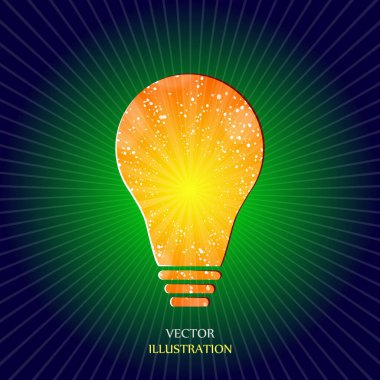 Elle boyanmış bir ampul. Güneş patlaması deseni. Basit modern minimalist stil. Karalama el çizimi işareti. Vektör illüstrasyonu.