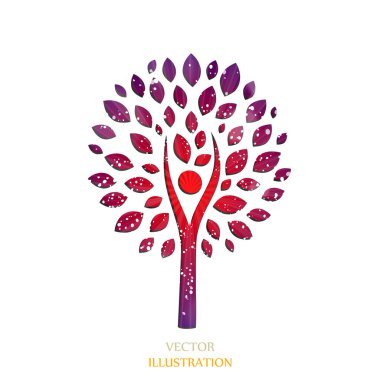 Ağaç. Güneş patlaması deseni. Güneş ışını desenli güneş patlaması arka planı. Parlak sarı, mavi, kırmızı, turuncu, yeşil, patlayıcı arkaplan. Çevre dostu dünya. Vektör. 