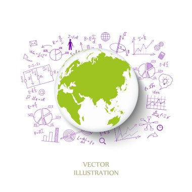 Matematiksel denklemler ve formüllerin arkaplanındaki okul kurulu. El çizimi şemalar ve grafikler. Geçmişi. Karalama. Vektör illüstrasyonu modern tasarım şablonu.