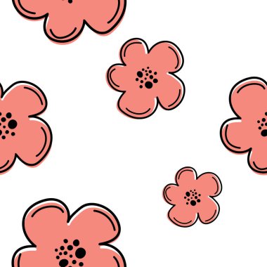 Çiçekli grafik karalama tasarımı. Kusursuz desen. Soyut minimal çiçek. Güzel çiçek arkaplanı. Tekstil ve duvar kağıtları için vektör sanat çizimi. Siyah bir fırçayla elle çizilmiş. El yazısı.