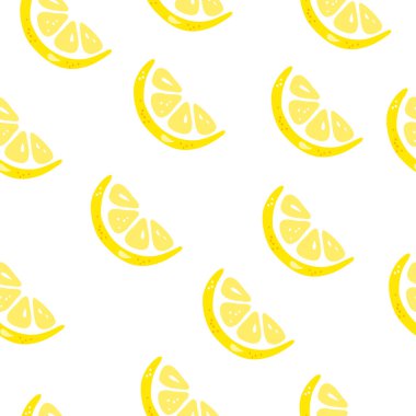 Taze sarı limon, yeşil yapraklı ve çiçekli limon meyveleri. Beyaz arka planda kusursuz turunçgil dokusu. Limon dilimi. Doodle Minimal Style. Siyah çizgi. Vektör illüstrasyonu. 