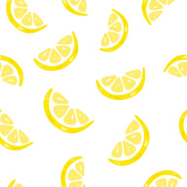 Taze sarı limon, yeşil yapraklı ve çiçekli limon meyveleri. Beyaz arka planda kusursuz turunçgil dokusu. Limon dilimi. Doodle Minimal Style. Siyah çizgi. Vektör illüstrasyonu. 