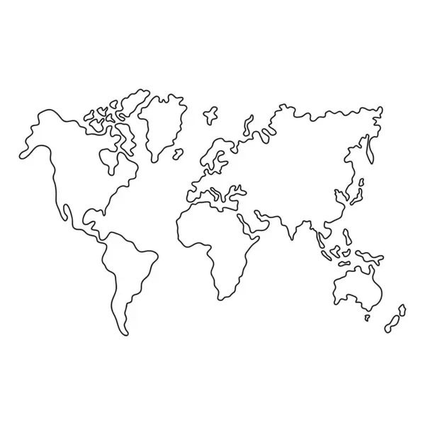 Dünya haritası taslağı. Siyah kalemle çizilmiş bir dünya. Felç. Beyaz arka planda dünyanın politik haritası. Ülkeler. Vektör çizimi. Karalama. 