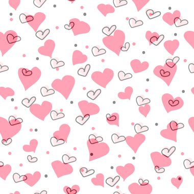 Elle çizilmiş kalpler pürüzsüz desen. Kalp, siyah-beyaz vektör minimalist aşk konseptinin kesintisiz çizimi. 