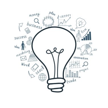 İş konsepti. Ticari başarı stratejisi fikri olan bir ampul. Vektör illüstrasyon modern şablon tasarımı. Kelime.