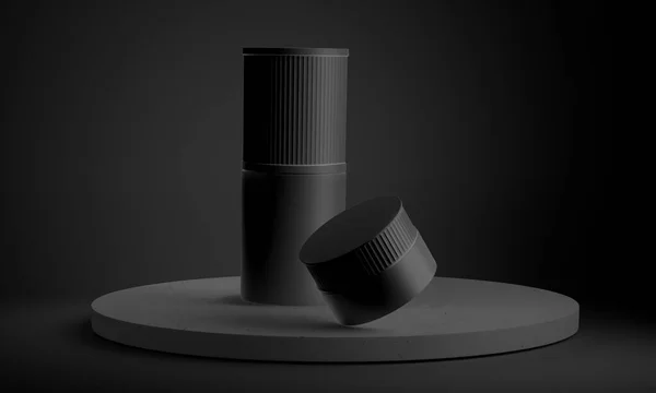 Cosmetics mockup. black cosmetic containers isolated on grey. set of cosmetic products on a gray background. Cream bag collection.