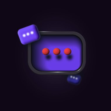 3D sohbet baloncuğu simgesi oluştur. Siyah arkaplanda üç boyutlu konuşma balonu simgesi. neumorphic ve glasmorphism simge tasarımı