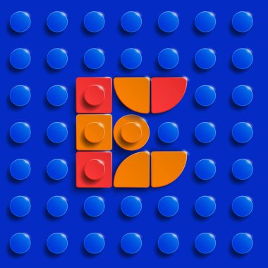 Mavi lego tuğlalı arka planda lego tuğlaları inşa etmekten gelen alfabenin E harfleri. Mavi lego arka planı. 3 boyutlu E harfi. Gerçekçi harfler.