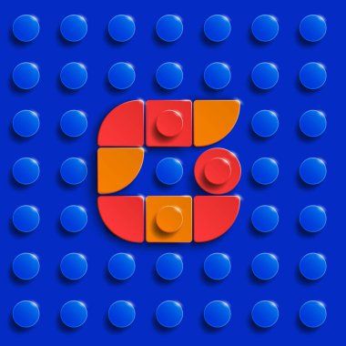 Mavi lego tuğlalı arka planda lego tuğlaları inşa etmekten gelen alfabenin G harfleri. Mavi lego arka planı. 3 boyutlu G harfi. Gerçekçi harfler.
