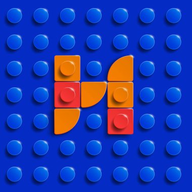 Mavi lego tuğlalı arka planda lego tuğlaları inşa etmekten gelen N harfi alfabe. Mavi lego arka planı. 3D harf N gerçekçi harfler.