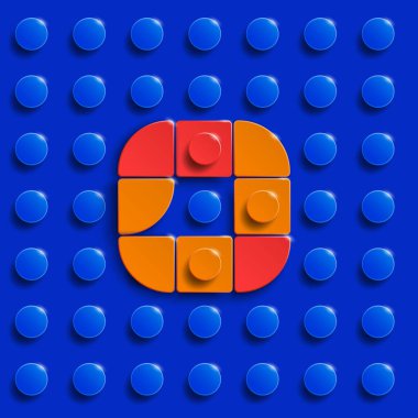Mavi lego tuğlalı arka plan üzerine lego tuğlaları inşa etmekten gelen alfabe O harfleri. Mavi lego arka planı. 3 boyutlu 0 harfi. Gerçekçi harfler