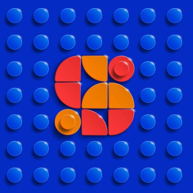 Mavi lego tuğlalı arka plan üzerine lego tuğlaları inşa etmekten S alfabesinin renkli harfleri. Mavi lego arka planı. 3 boyutlu S harfi. Gerçekçi harfler.