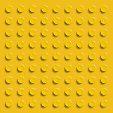 Plastik parlatıcı inşaat bloğunun mükemmel vektör arkaplanı. Sarı lego. Sarı plastik inşaat plakası. Tuğla yapımının 3 boyutlu vektör arkaplanı. Sarı lego arkaplanı