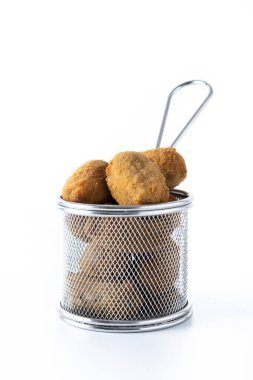 Traditional spanish fried croquettes isolated on white background