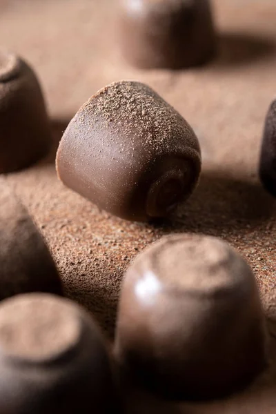 Čokoládové Bonbóny Kakao Prášek Pozadí — Stock fotografie