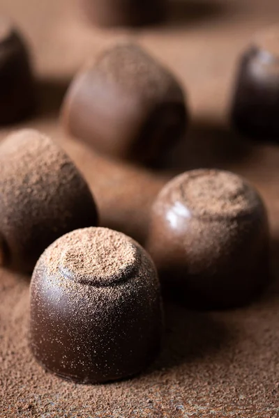 Bonbons Chocolat Poudre Cacao Fond — Photo