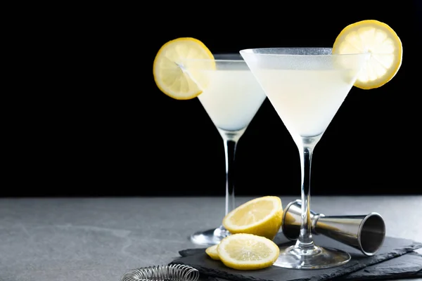 Lemon Drop Martini Cocktail Gray Stone Black Background — Stockfoto