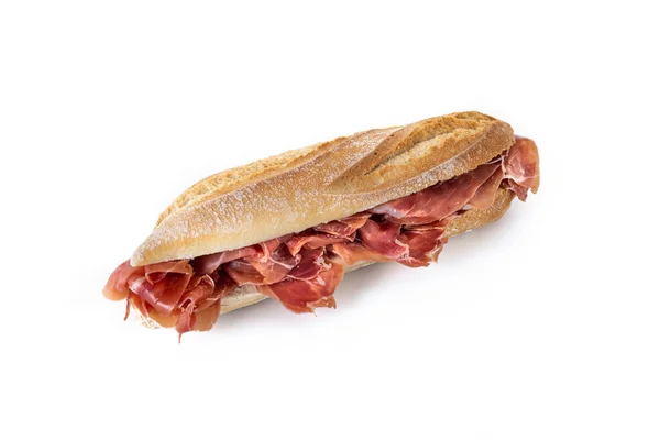 Spansk Serrano Skinka Sandwich Isolerad Vit Bakgrund — Stockfoto