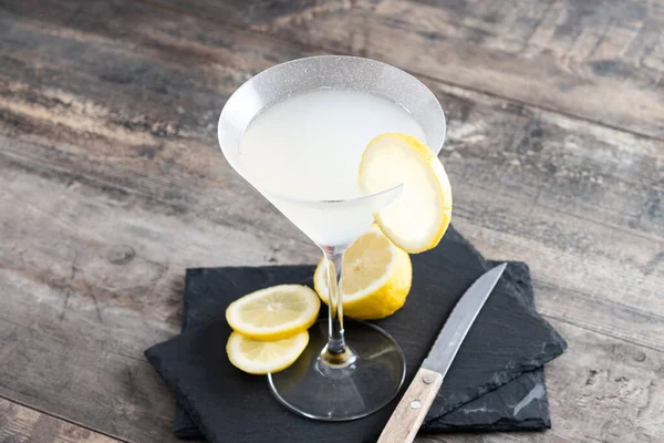 Lemon Drop Martini Cocktail Gray Stone Black Background — Stock Photo, Image