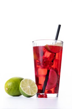 Cape Codder cocktail with vodka, cranberry juice and lime isolated on white background