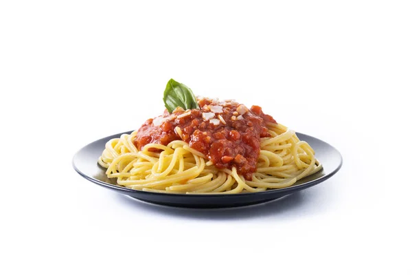 Spaghetti Met Bolognese Saus Geïsoleerd Witte Achtergrond — Stockfoto
