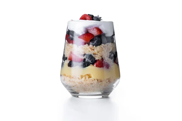 stock image Trifle dessert with berries and cream isolated on white background