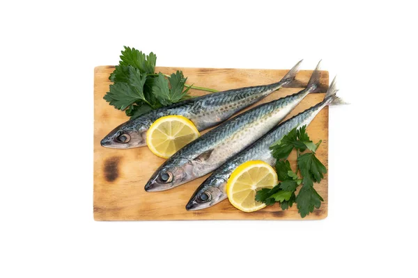 Rauwe Makreel Vissen Geïsoleerd Witte Achtergrond — Stockfoto
