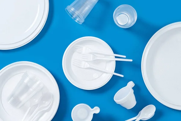 Disposable Waste Plastic Blue Background — Stock Photo, Image
