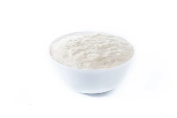 米布丁 Arroz Con Leche 在白色背景下隔离的白色碗中的米布丁 — 图库照片