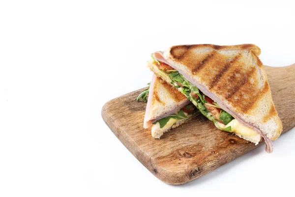 Panini Sandwich Ham Cheese Tomato Arugula Isolated White Background Copy — Stock Photo, Image