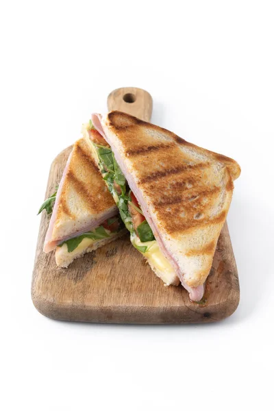 Panini Sandwich Ham Cheese Tomato Arugula Isolated White Background — Stock Photo, Image