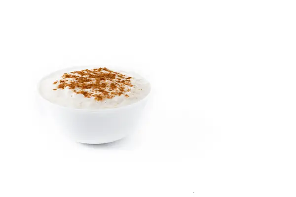 Arroz Con Leche Rice Pudding Cinnamon Clay Bowl Isolated White — Stock Photo, Image