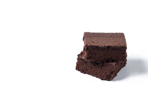 Chocolate Brownie Porções Isoladas Fundo Branco Espaço Cópia — Fotografia de Stock