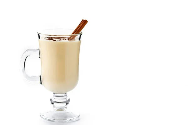 Homemade Eggnog Cinnamon Isolated White Background Typical Christmas Dessert Copy — Stock Photo, Image