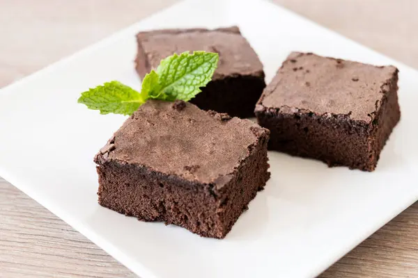 Porción Brownie Chocolate Mesa Madera — Foto de Stock