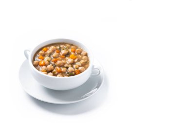 Tahta masada sebzeli nohut çorbası. Boşluğu kopyala