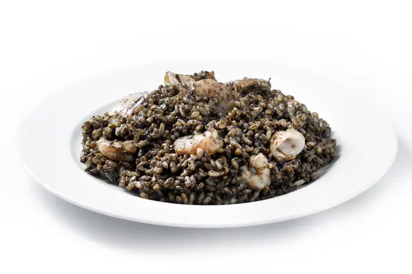 Černá Rýže Mořskými Plody Izolované Bílém Pozadí Royalty Free Stock Obrázky
