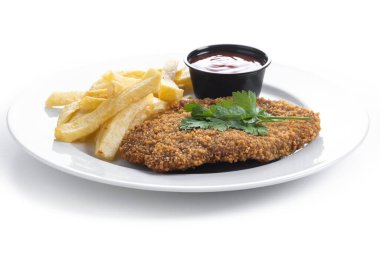 Cachopo, Traditional food in Asturias, Spain. Breaded fillet meat isolated on white background. clipart