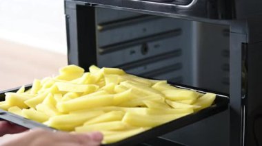 Fritözde patates kızartması pişirmek. Kapat.