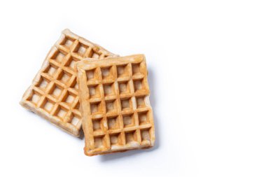 Beyaz arka planda izole Belçika Waffle 'ları. Üst Manzara. Boşluğu kopyala