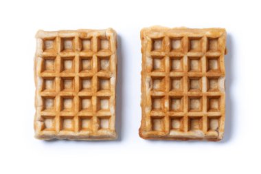 Beyaz arka plan üzerinde izole Belçika waffle. Üstten Görünüm