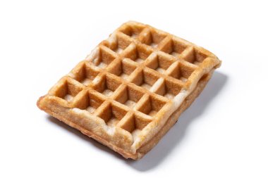 Beyaz Arkaplan, Kıtır Doku ve Kare Şeklinde Altın Kahverengi Belçika Waffle İzole