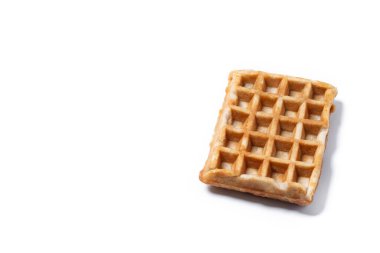Beyaz Arkaplan, Kıtır Doku ve Kare Şeklinde Altın Kahverengi Belçika Waffle 'ı izole edildi. Boşluğu kopyala