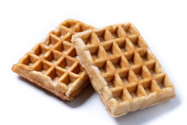 Beyaz Arkaplan, Kıtır Doku ve Kare Şeklinde Altın Kahverengi Belçika Waffle İzole