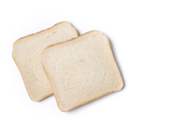 Beyaz Ekmek 'ten dilimlenmiş beyaz arka planda izole edilmiş. Üst Manzara. Boşluğu kopyala